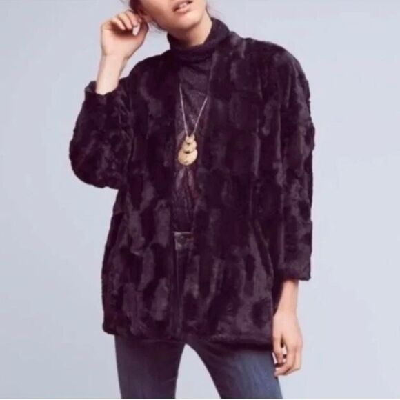 Tiny Editions Anthropologie Equinox Faux Fur Navy Blue Soft Coat Size M